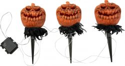 EUROPALMS Halloween Kürbisse mit Erdspieß, 3er-Set, 39cm