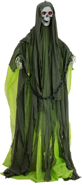 EUROPALMS Halloween Figur Skelett mit grünem Umhang, animiert, 170cm